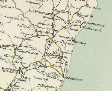 old map Suffolk 1905: 50NW repro Middleton Moor Kelsale N Yoxford S 
